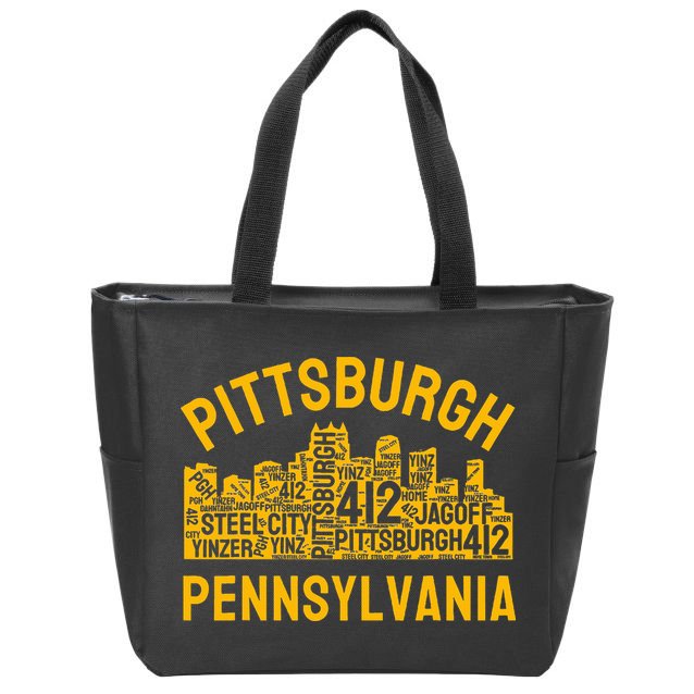 Pittsburgh Pennsylvania Steel City Skyline 412 Yinz Home Zip Tote Bag