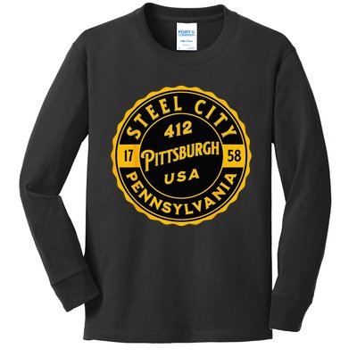 Pittsburgh Pennsylvania Steel City 412 Home Vintage Kids Long Sleeve Shirt