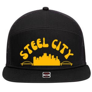 Pittsburgh Pennsylvania Sl City Skyline Bridges Retro 7 Panel Mesh Trucker Snapback Hat