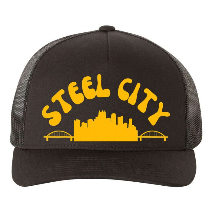 Pittsburgh Pennsylvania Sl City Skyline Bridges Retro Yupoong Adult 5-Panel Trucker Hat