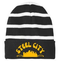 Pittsburgh Pennsylvania Sl City Skyline Bridges Retro Striped Beanie with Solid Band