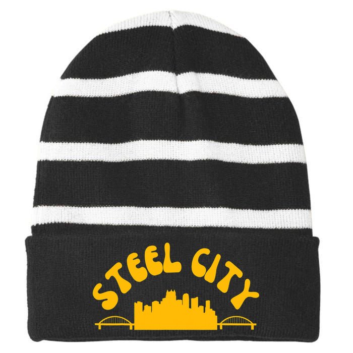 Pittsburgh Pennsylvania Sl City Skyline Bridges Retro Striped Beanie with Solid Band