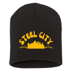 Pittsburgh Pennsylvania Sl City Skyline Bridges Retro Short Acrylic Beanie