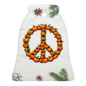 Pumpkin Peace Sign Fall Season Pumpkins Autumn Halloween Ceramic Bell Ornament