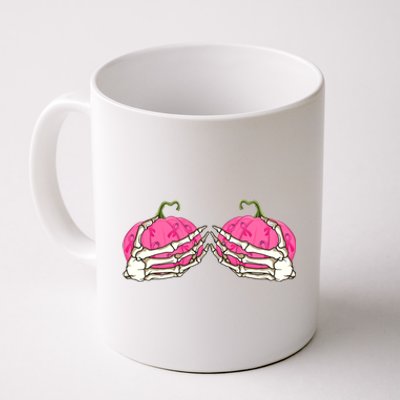 Pink Pumpkin Skeleton Hands Bra Breast Cancer Awareness Gift Coffee Mug