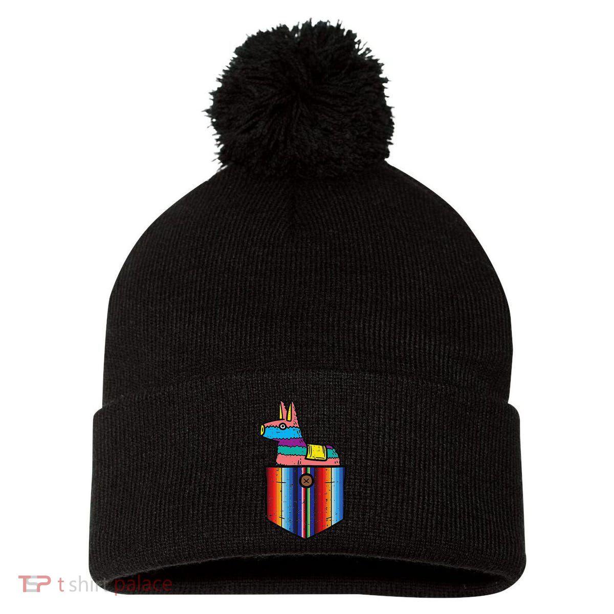 Pocket Pinata Serape Cinco De Mayo Mexican Fiesta Party Pom Pom 12in Knit Beanie