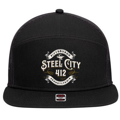 Pittsburgh Pennsylvania Steel City 412 Home Vintage 7 Panel Mesh Trucker Snapback Hat