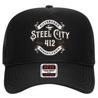 Pittsburgh Pennsylvania Steel City 412 Home Vintage High Crown Mesh Back Trucker Hat