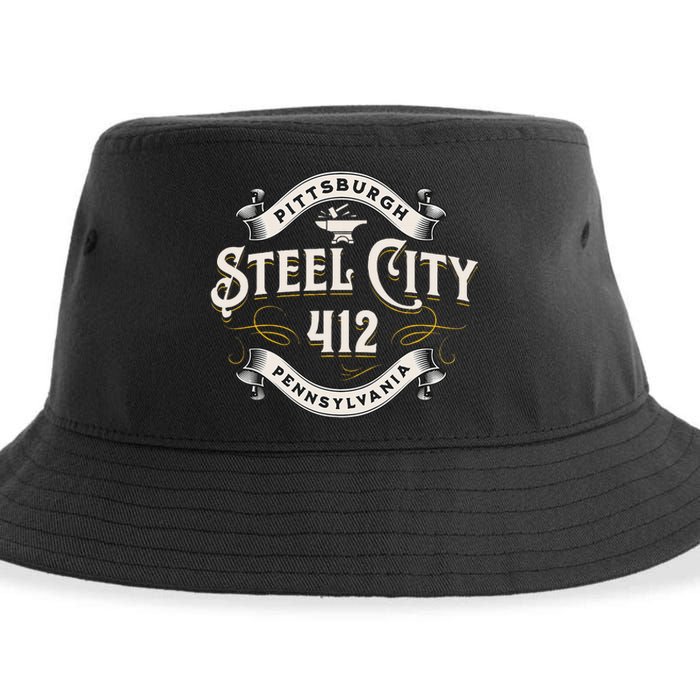 Pittsburgh Pennsylvania Steel City 412 Home Vintage Sustainable Bucket Hat