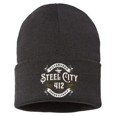 Pittsburgh Pennsylvania Steel City 412 Home Vintage Sustainable Knit Beanie