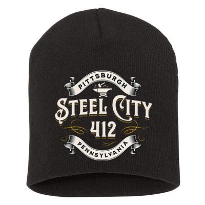 Pittsburgh Pennsylvania Steel City 412 Home Vintage Short Acrylic Beanie