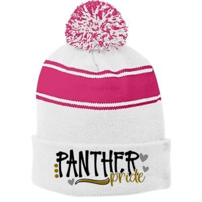 Panther Pride School Sports Fan Team Spirit Stripe Pom Pom Beanie