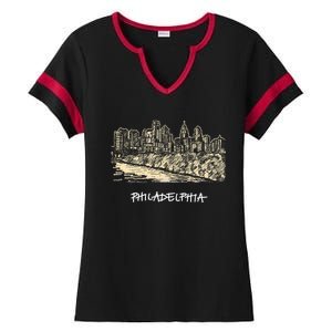 Philadelphia Pennsylvania Skyline Panorama Ladies Halftime Notch Neck Tee