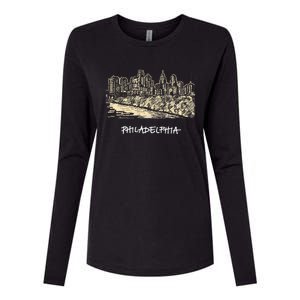 Philadelphia Pennsylvania Skyline Panorama Womens Cotton Relaxed Long Sleeve T-Shirt