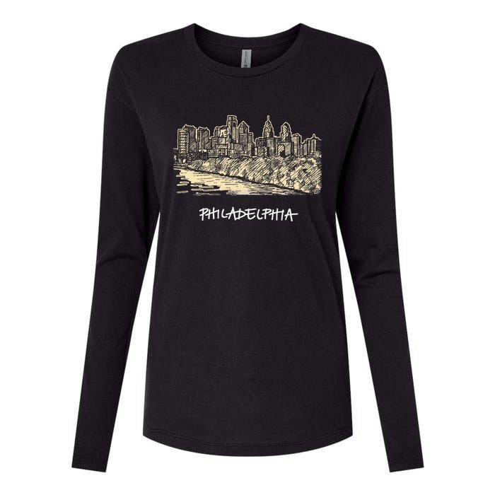 Philadelphia Pennsylvania Skyline Panorama Womens Cotton Relaxed Long Sleeve T-Shirt