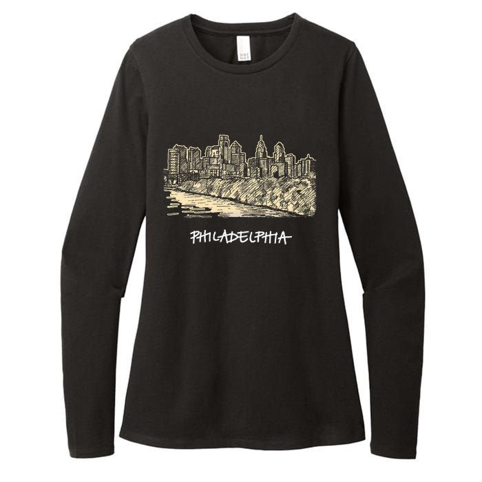 Philadelphia Pennsylvania Skyline Panorama Womens CVC Long Sleeve Shirt