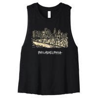 Philadelphia Pennsylvania Skyline Panorama Women's Racerback Cropped Tank