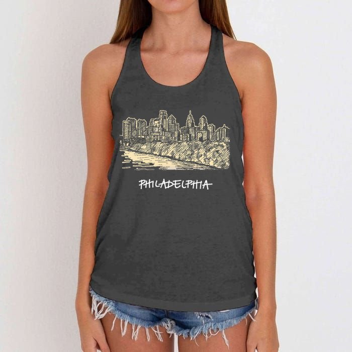 Philadelphia Pennsylvania Skyline Panorama Women's Knotted Racerback Tank