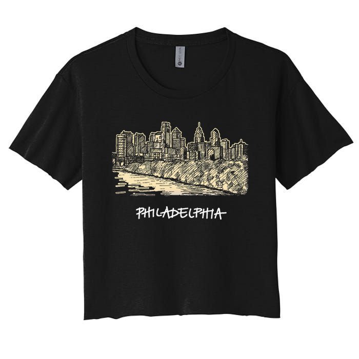 Philadelphia Pennsylvania Skyline Panorama Women's Crop Top Tee