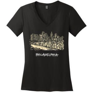 Philadelphia Pennsylvania Skyline Panorama Women's V-Neck T-Shirt