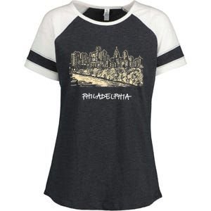 Philadelphia Pennsylvania Skyline Panorama Enza Ladies Jersey Colorblock Tee