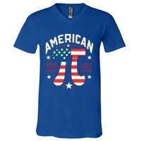 Patriotic Pi Symbol Usa American Flag Pi Day Math Teacher Gift V-Neck T-Shirt