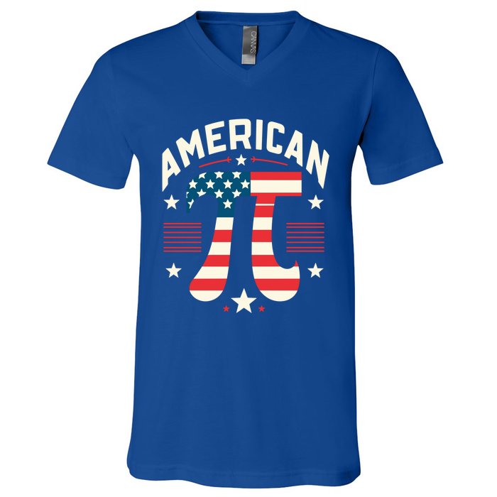 Patriotic Pi Symbol Usa American Flag Pi Day Math Teacher Gift V-Neck T-Shirt