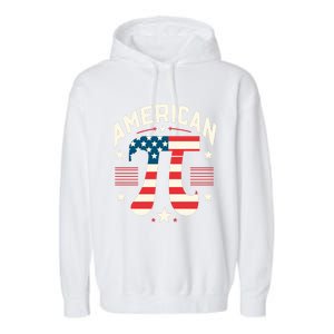 Patriotic Pi Symbol Usa American Flag Pi Day Math Teacher Gift Garment-Dyed Fleece Hoodie