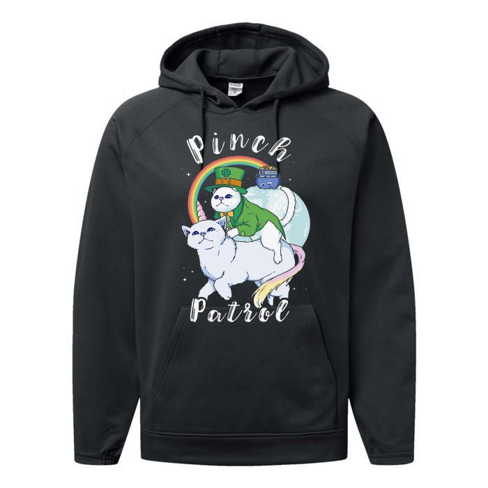 Pinch Patrol St Patricks Day Cats Green Saint Patrick's Day Performance Fleece Hoodie