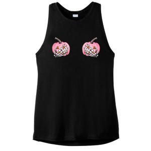 Pink Pumpkin Skeleton Breast Cancer Ladies PosiCharge Tri-Blend Wicking Tank