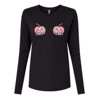 Pink Pumpkin Skeleton Breast Cancer Womens Cotton Relaxed Long Sleeve T-Shirt