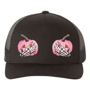 Pink Pumpkin Skeleton Breast Cancer Yupoong Adult 5-Panel Trucker Hat