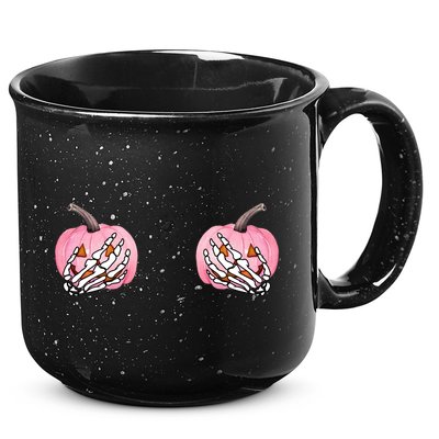 Pink Pumpkin Skeleton Breast Cancer 15oz Campfire Ceramic Mug