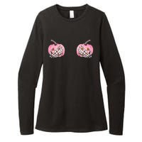 Pink Pumpkin Skeleton Breast Cancer Womens CVC Long Sleeve Shirt