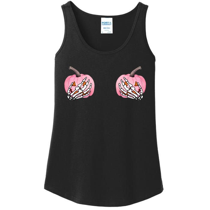 Pink Pumpkin Skeleton Breast Cancer Ladies Essential Tank