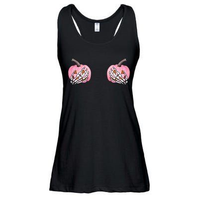 Pink Pumpkin Skeleton Breast Cancer Ladies Essential Flowy Tank