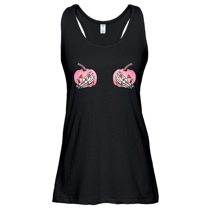 Pink Pumpkin Skeleton Breast Cancer Ladies Essential Flowy Tank