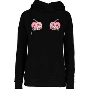 Pink Pumpkin Skeleton Breast Cancer Womens Funnel Neck Pullover Hood