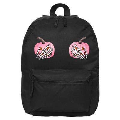 Pink Pumpkin Skeleton Breast Cancer 16 in Basic Backpack