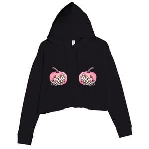 Pink Pumpkin Skeleton Breast Cancer Crop Fleece Hoodie