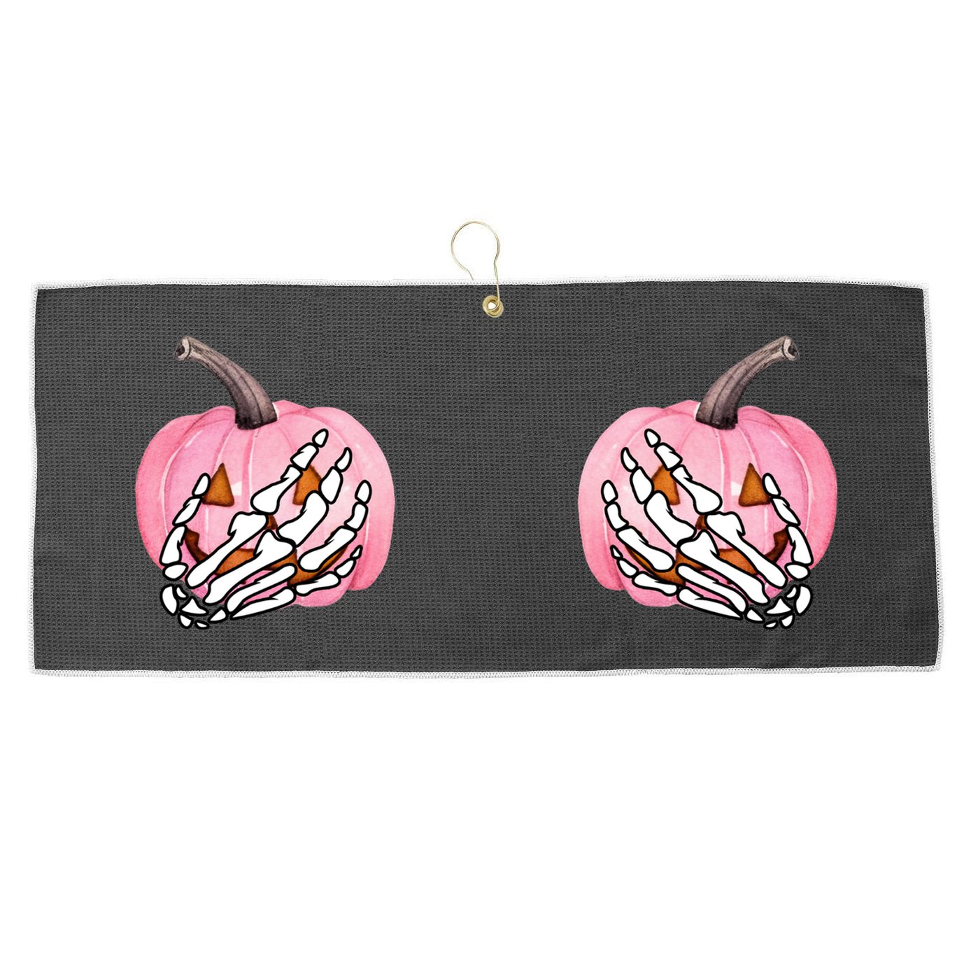 Pink Pumpkin Skeleton Breast Cancer Large Microfiber Waffle Golf Towel