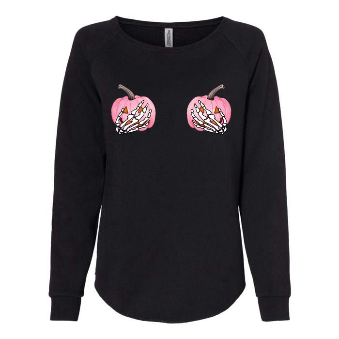 Pink Pumpkin Skeleton Breast Cancer Womens California Wash Sweatshirt