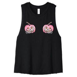 Pink Pumpkin Skeleton Breast Cancer Women's Racerback Cropped Tank