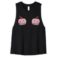 Pink Pumpkin Skeleton Breast Cancer Women's Racerback Cropped Tank