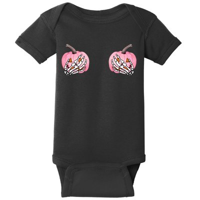 Pink Pumpkin Skeleton Breast Cancer Baby Bodysuit