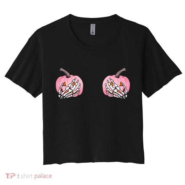 Pink Pumpkin Skeleton Breast Cancer Crop Top