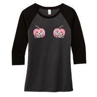 Pink Pumpkin Skeleton Breast Cancer Women's Tri-Blend 3/4-Sleeve Raglan Shirt