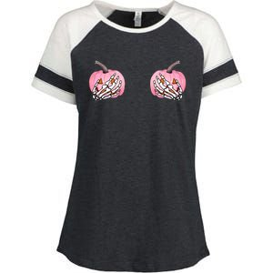 Pink Pumpkin Skeleton Breast Cancer Enza Ladies Jersey Colorblock Tee