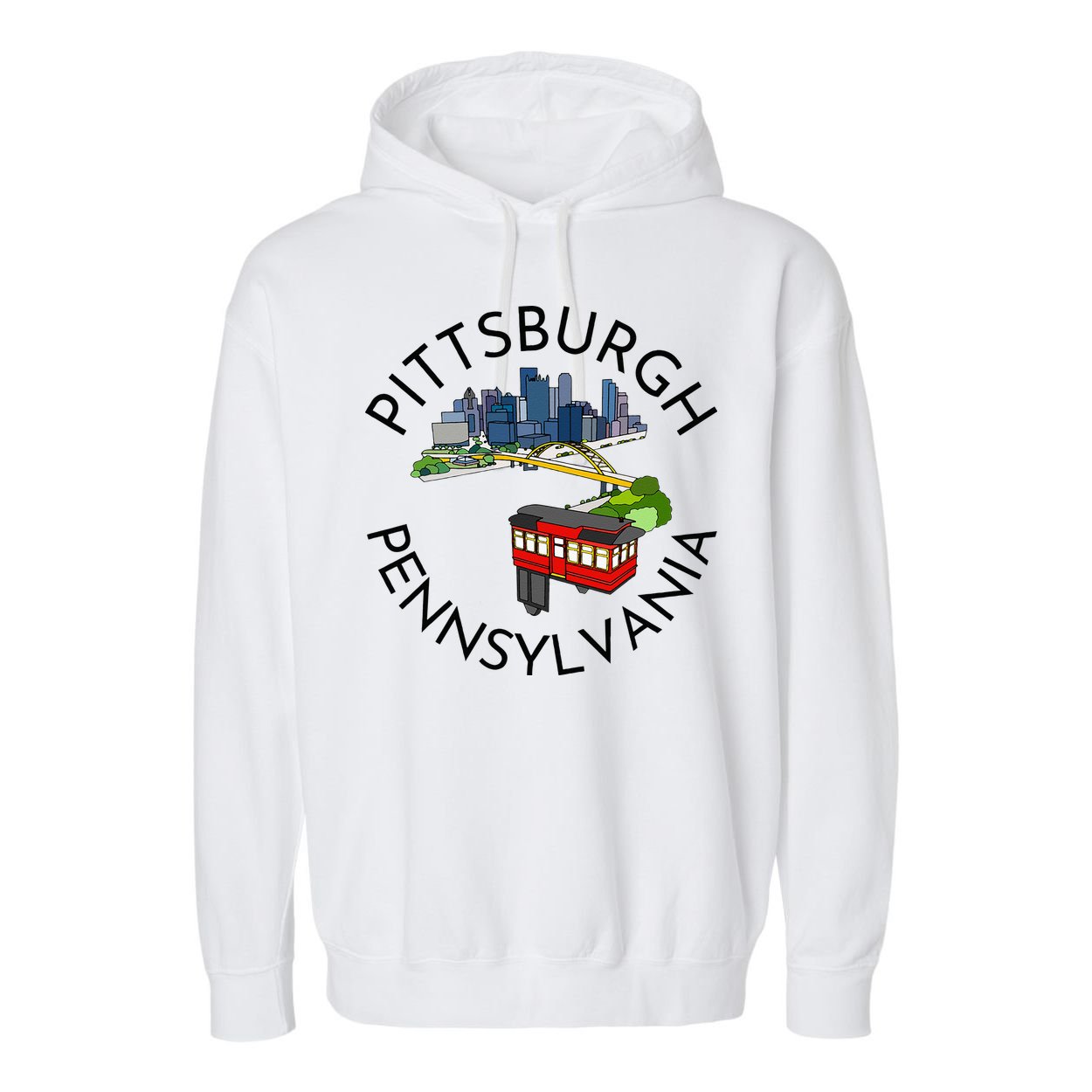 Pittsburgh Pennsylvania Steel City Skyline Bridge 412 Garment-Dyed Fleece Hoodie