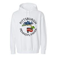 Pittsburgh Pennsylvania Steel City Skyline Bridge 412 Garment-Dyed Fleece Hoodie